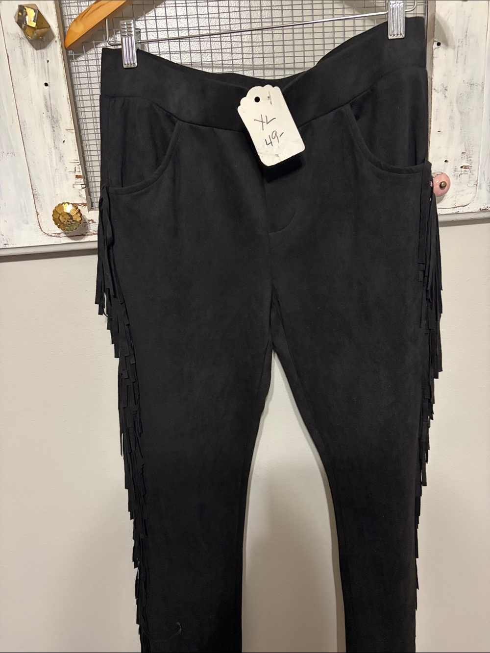 Black Fringe-Trim Women’s Pants